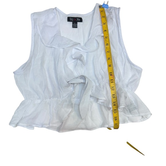 IKY & ME. White Ruffled Crop Blouse with Notched Collar - Picture 5 of 8